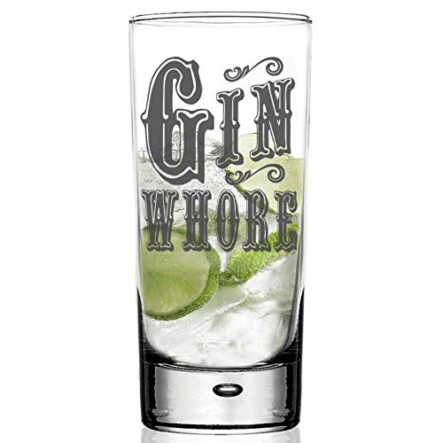 GIN WHORE Gin & Tonic Hi Ball G&T Glass. Un regalo divertido para cualquier amante del gin tonic, el vaso de cóctel alto High Ball