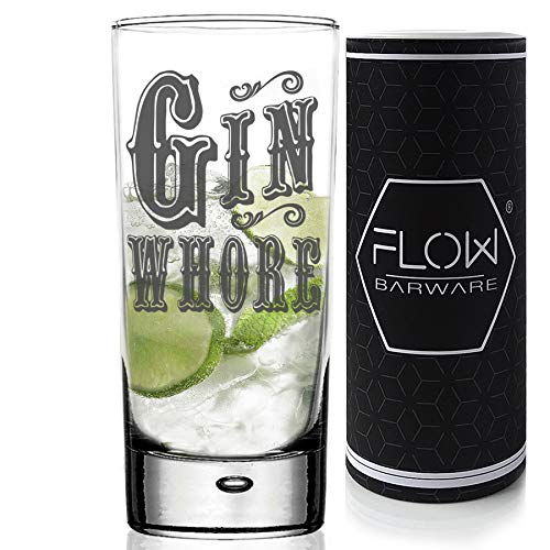 GIN WHORE Gin & Tonic Hi Ball G&T Glass. Un regalo divertido para cualquier amante del gin tonic, el vaso de cóctel alto High Ball
