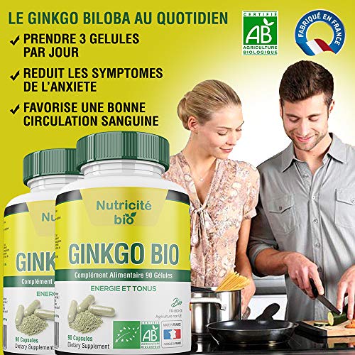 Ginkgo biloba Bio 90 cápsulas de Nutricite-Bio- 180 MG - Actúa sobre la microcirculación-Aporta energía y Tono muscular-Ginkgo 100% natural para una mayor vivacidad intelectual y física