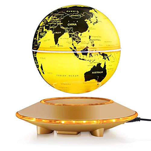 Globo magnético de la levitación, bola flotante de 6 '' que gira la bola antigravedad LED iluminó la tierra del mapa del mundo para la decoración del hogar de la oficina de escritorio (6' 'oro)