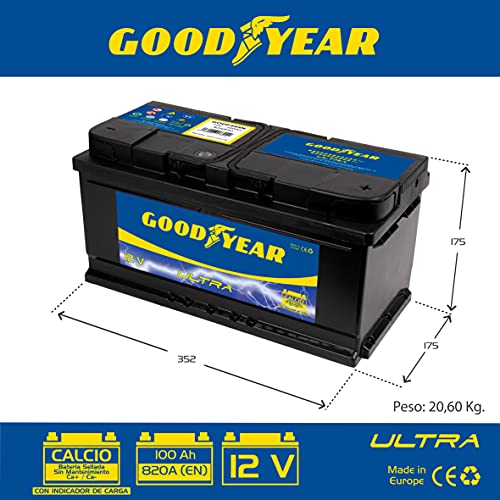 Goodyear GODF595 - Bateria de coche ULTRA 12 V 100 Ah 820 A