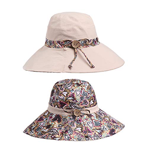 Gorra de pescador de doble cara de algodón plegable anti-UV para verano, estilo informal, de ala ancha, con nudo de lazo (beige)