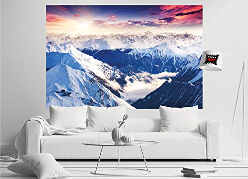GREAT ART® XXL Póster – Panorama De Los Alpes – Mural Puesta De Sol De Invierno Paisaje De Nieve Naturaleza Montañas Glaciares Cumbre Foto Y Decoración (140 X 100 Cm)