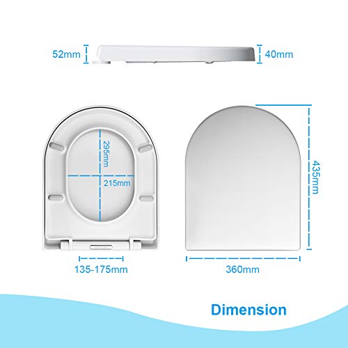 GRIFEMA G951 - Tapa WC, Asiento de Inodoro de Cierre Suave en Forma de D con Liberación Rápida para una Fácil Limpieza, Blanco [Exclusivo en Amazon]