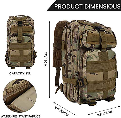 G&X Mochila táctica, mochila militar de 25 l ejército MOLLE paquete de asalto táctico mochila de combate para senderismo al aire libre, camping, senderismo, pesca, caza