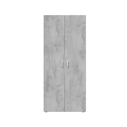 Habitdesign Armario Multiusos con 2 Puertas, Armario Escobero, Acabado en Color Blanco Artik y Cemento, Medidas: 80 cm (Ancho) x 182 cm (Alto) x 37 cm (Fondo)