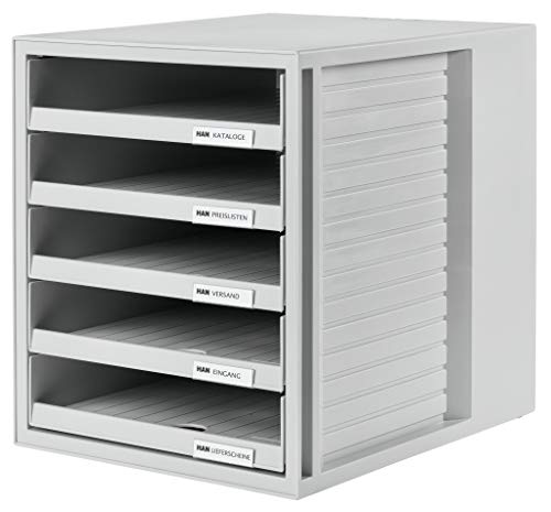 HAN 1401-11 - Cajonera organizadora con 5 cajones abiertos para C4 y PS, 275 x 320 x 330 mm, color gris