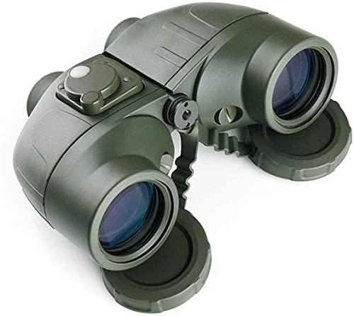 HAODAXK-WYJ 10x50 Military HD Binoculares para Adultos observación de Aves, con brújula y Rango Lente de Objeto Grande Vista Grande BAK4 con Correa de arnés Binocular Impermeable