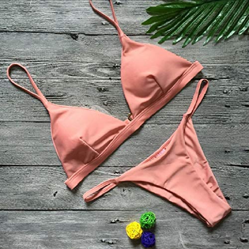 heekpek Bikini Trajes De Baño para Sexy Mujer Top Triángulo Cintura Baja con Relleno Tanga Bañador Brasileño Conjuntos Verano(Rosado,M)