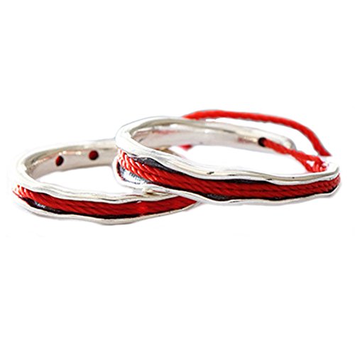 Helen de Lete Anillo abierto de plata de ley 925 de hilo rojo romántico conjunto de anillos de pareja