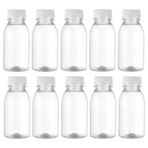 Hemoton Botellas de Plástico Vacías Recipiente de Leche Botellas de Jugo Desechables con Tapas Blancas Juego de 10 250 Ml