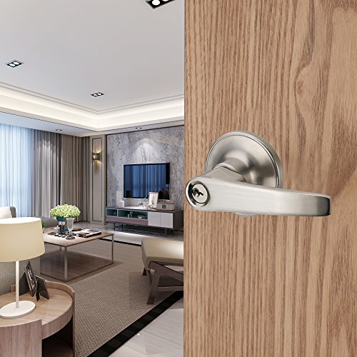 HENYIN Cerradura de puerta con llave de palanca de onda/perilla de puerta Hardware manija de onda y armario Lockset (802-ET)