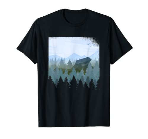 Hermoso paisaje natural con rocas y bosque bonito camping. Camiseta