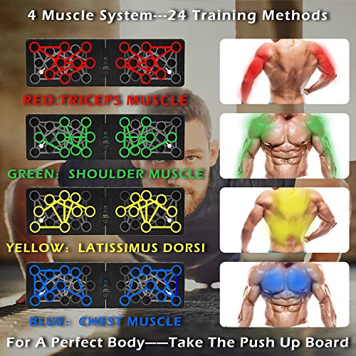 Hion Tabla de flexiones plegable 24 en 1, para ejercicios de fitness, con mango, para entrenamiento en casa, entrenamiento de fuerza y musculación