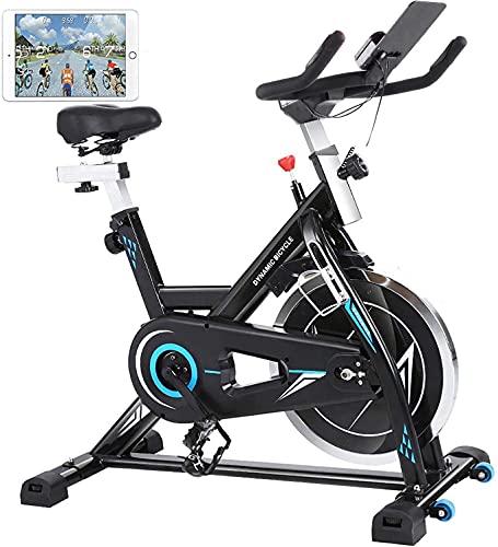 HIROLLOP Bicicleta Estática, Bicicleta de Spinning profesional en casa con volante 22 kg, APP conectable, capacidad de peso máximo: 120 kg (Negro)