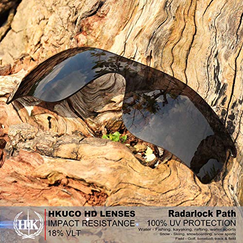 HKUCO For Oakley Radarlock Path Black/Silver Polarized Replacement Lenses And Grey Earsocks Rubber Kit