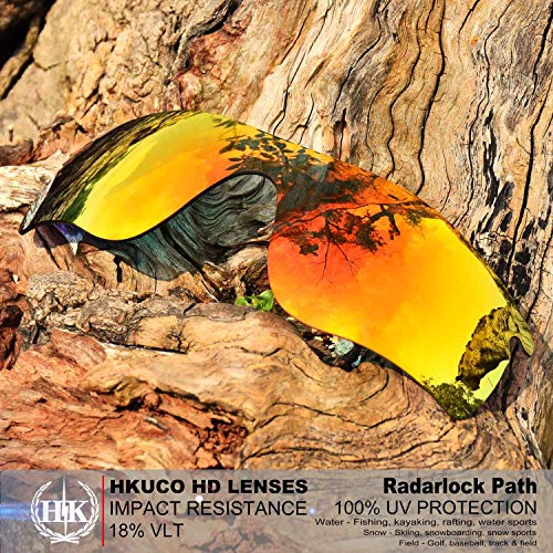 HKUCO For Oakley Radarlock Path Red/Silver Polarized Replacement Lenses And Red Earsocks Rubber Kit