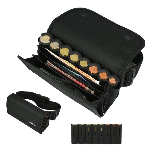 HMF 48810-02 Bolso de camarero, monedero de camarero, incl. cambiador de monedas para euros y cinturón de transporte de 20,5 cm x 6,5 cm x 10 cm en color negro