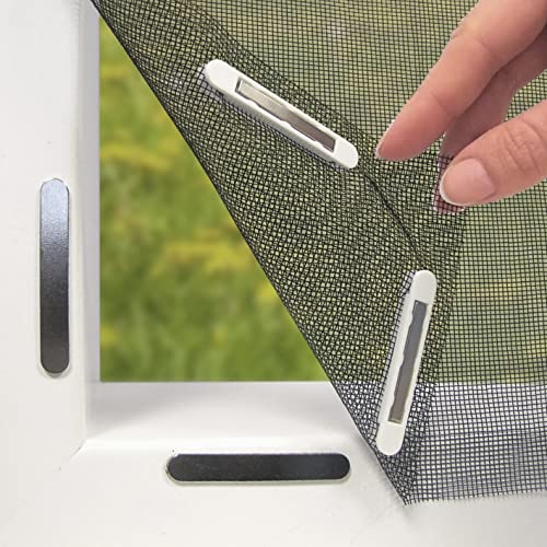 Hoberg Mosquitera con innovadora fijación magnética para la ventana | Se puede cortar individualmente hasta 150 x 130 cm | Sin taladrar ni atornillar | 16 clips magnéticos