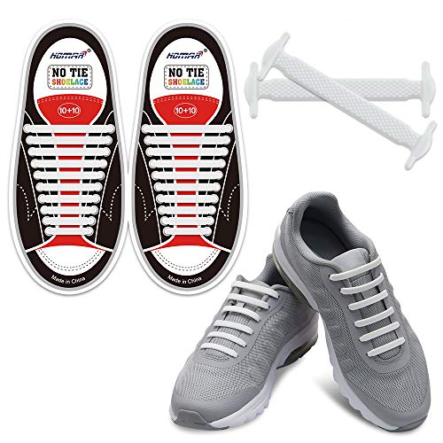 Homar sin corbata Cordones de zapatos para niños y adultos Impermeables cordones de zapatos de atletismo atlética de silicona elástico plano con multicolor de los zapatos del tablero Sneaker boots (Adult Size White)