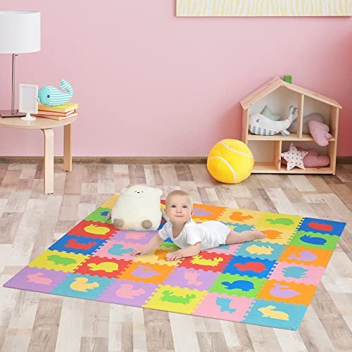 HOMCOM Alfombra Puzzle para Bebés 36 Piezas 31,5x31,5 cm Juego Rompecabezas Infantil Modelo de Animales Suelo de Espuma EVA Área de Cobertura 3,24 m² Multicolor