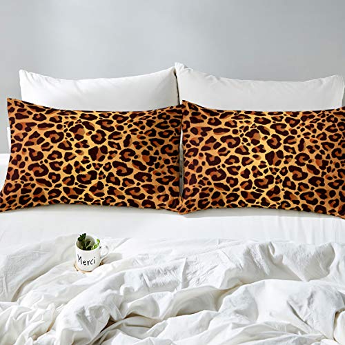 Homewish Funda nórdica estampada de leopardo marrón oscuro de guepardo, juego de ropa de cama Wild Animal, funda nórdica de 155 x 220 cm, para adultos y niñas, suave microfibra, 2 unidades