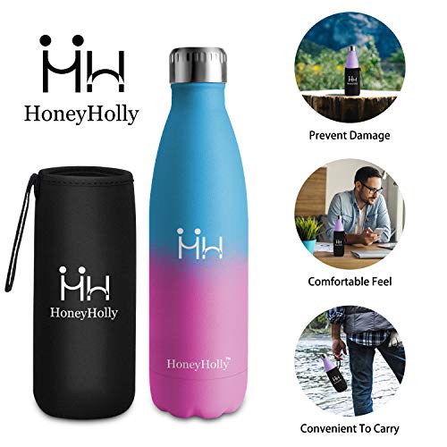 HoneyHolly Botella Acero Inoxidable, 500ml Aislamiento de Vacío de Doble Pared, Botellas de Frío/Caliente sin bpa, Botella Reutilizable para Gimnasio, Camping, Bicicleta | Botella Agua Deporte