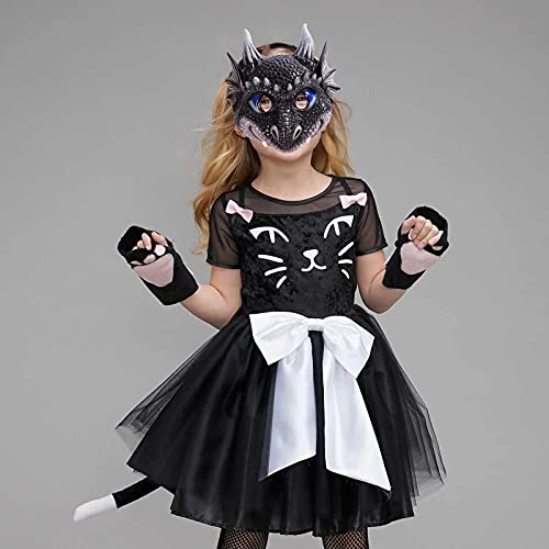 Honeyhouse Máscara de dragón 3D para niños, máscara de fiesta de Halloween Dragon Cosplay para disfraz de fiesta para Mardi Gras (negro)
