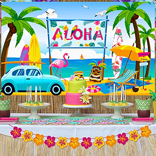 HOWAF Aloha Fondo Pancarta para Hawaiana Decoración de Fondo, Grande Tela Pancarta para Tropical Verano Fiesta Jardín Pared Exterior Decoración, Playa Piscina Tiki Luau Fiesta Decoración, 185 * 110 cm