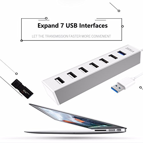 Hub 7 Puertos USB 3.0 (1*USB 3.0 + 6*USB 2.0) de Alta Velocidad de Aluminio con un Cable para iMac, MacBook Air, MacBook Pro, MacBook, Mac Mini, PCs, y Laptops, Compatible con USB 2.0 y 1.1