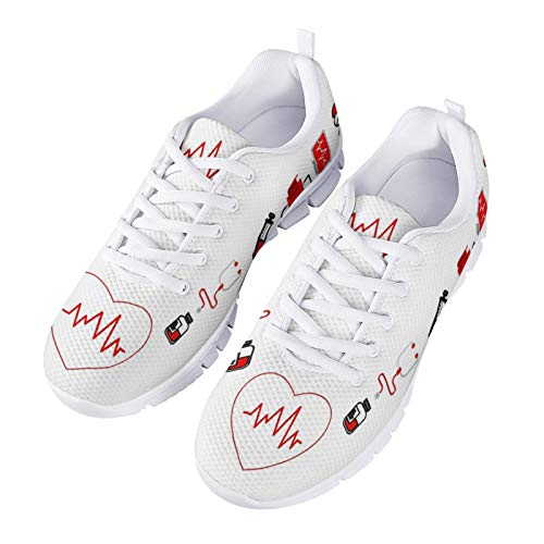 HUGS IDEA Zapatos para Caminar con Cordones para Mujer - Heartbeat Zapatillas con PatróN De CorazóN De Moda Zapatillas Informales para Caminar Deportivas para Correr por EU 40