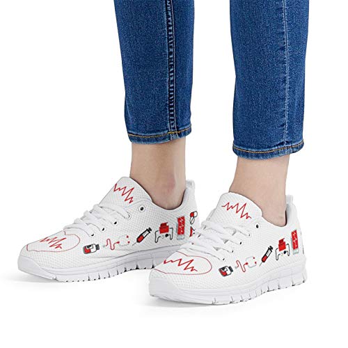 HUGS IDEA Zapatos para Caminar con Cordones para Mujer - Heartbeat Zapatillas con PatróN De CorazóN De Moda Zapatillas Informales para Caminar Deportivas para Correr por EU 40