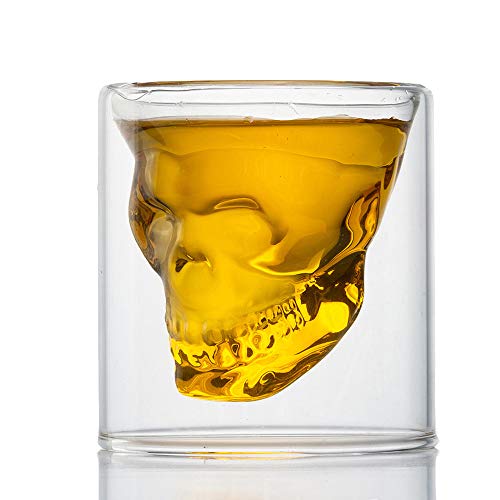 HwaGui Calavera Doble Cristal Vaso Tazas para Fiesta Bar Casa, Copas de Cerveza Doble Pared Whisky Vino Agua 250ml / 8.8oz