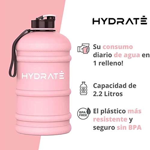 Hydrate Botella Agua XL 2,2 Litros – Botella de Agua Deportiva sin BPA – Botella Agua Deporte – Botella Agua Gimnasio – Botella Agua Niños Colegio (Rosa)
