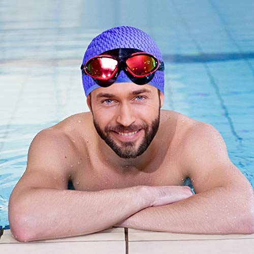 Idefair Gorros de natación - Gorro de natación de Silicona Sombreros de natación Gorro de baño Impermeable Antideslizante para Mujeres y Hombres de Cabello Largo