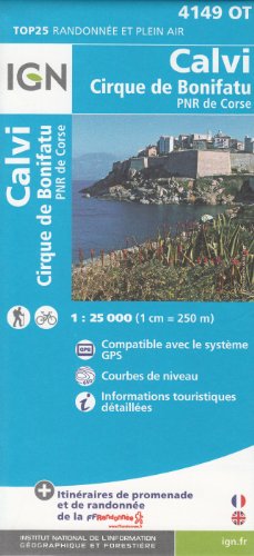 IGN 4149 OT Calvi, Cirque de Bonifatu (Córcega, Francia) 1:25.000 topográfico mapa de senderismo IGN
