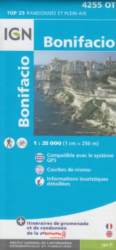 IGN 4255 OT Bonifacio (Córcega, Francia) 1:25.000 topográfico mapa de senderismo IGN