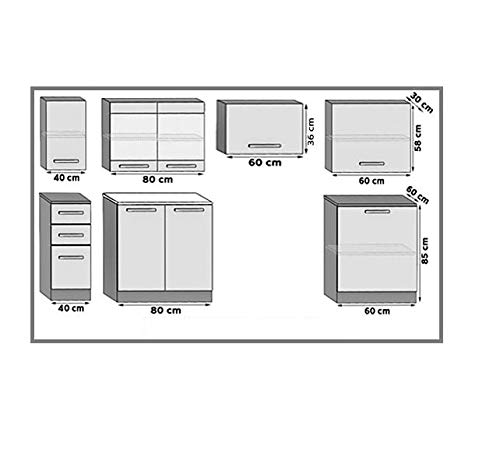 IKAR | Cocina Completa Modular Lineal L 240 / 180cm 7 pzs | Plan de Trabajo Incluido | Conjunto de Muebles de Cocina Modernos