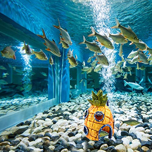 ikasus Adornos acuáticos para acuarios, dibujos animados, resina de piña, castillo, torre de acuario, decoración para peces, peces, decoración, paisajismo, decoración subacuática, piña.