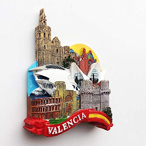Imán para nevera en 3D de Valencia España para viaje, colección de regalos de recuerdo, decoración del hogar y la cocina, pegatina magnética para nevera
