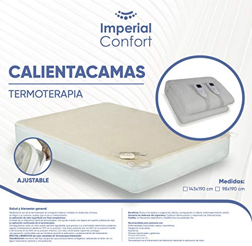 Imperial Confort - Calienta camas eléctrico de 5 temperaturas - Ajustable al colchón, tamaño doble, Color Blanco