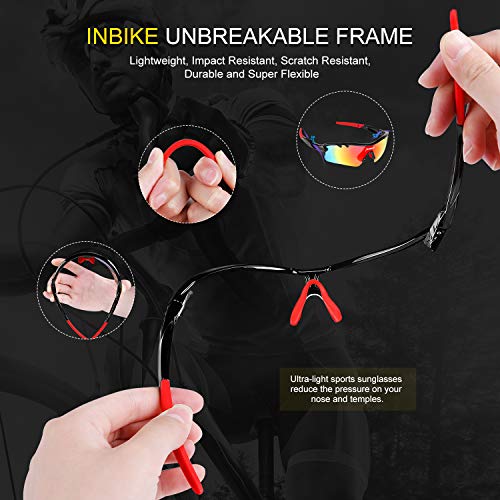 INBIKE Gafas Sol Polarizadas Ciclismo Hombre Mujer con 5 Lentes Intercambiables UV400 Y Montura De TR-90, Gafas Sol Deportivas para Running MTB Bicicleta 100% De Protección UV (Negro)