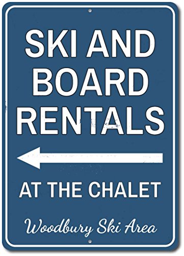 Inga Ski & Board Shop Señal de Alquiler en Chalet Arrow de Aluminio, Metal, decoración de Metal, 8 x 12 Pulgadas