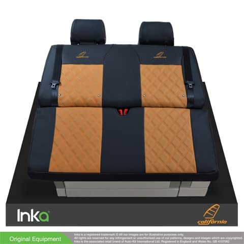 INKA - Fundas de asiento acolchadas para asiento delantero y trasero, color negro y naranja para VolksWagen T6.1, T6, T5.1, T5 California Ocean Beach Coast – MY 2014 en adelante
