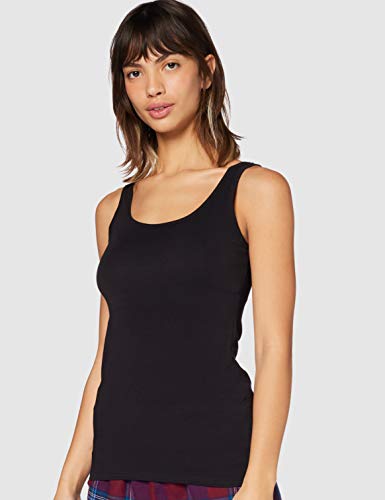 IRIS & LILLY Camiseta de Tirantes de Algodón para Mujer, Pack de 2, 2 x Negro, Medium