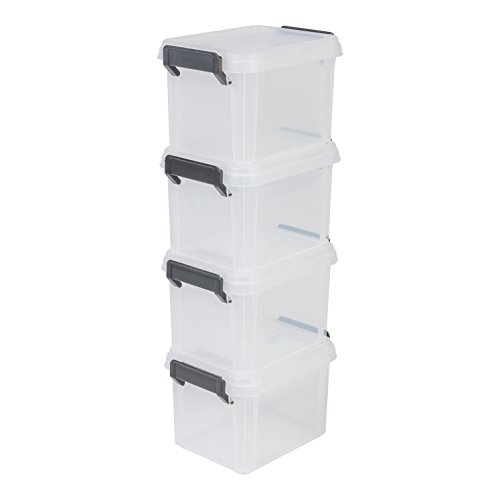 Iris Ohyama, lote 4 cajas apilables de almacenamiento con tapa - Multi Box - MBX-2, plástico, transparente, 2 L, 22,4 x 17 x 14,5 cm