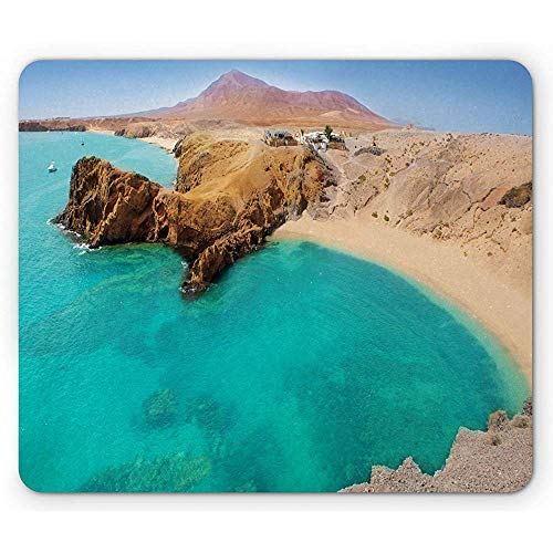 Isla Alfombrilla para ratón, Vista aérea de la Playa de Ajaches en Las Islas Canarias de España, Goma Antideslizante, 25x30cm Azul Cielo pálido y Multicolor