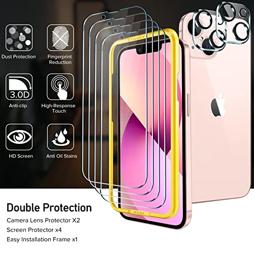 ivoler 4 Piezas Protector de Pantalla Compatible con iPhone 13 6.1 Pulgadas, con 2 Piezas Protector de Lente de Cámara y Marco de Instalación Fácil, Cristal Vidrio Templado Premium