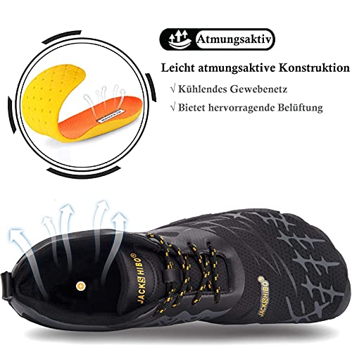 JACKSHIBO Zapatillas unisex minimalistas con dedos de secado rápido, para correr, para hacer deporte, para exteriores e interiores, tallas 36-48, color Negro, talla 41 EU