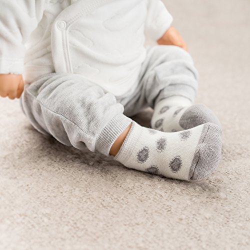 Jacobs Calcetines de recién nacido/Patucos bebé de algodón - Lote 6 pares (0-3 meses), Certificado Oeko-Tex Standard 100 - Color: Gris, Crudo